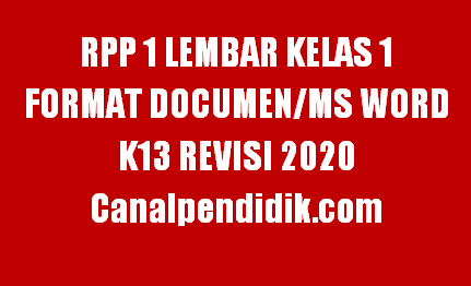 RPP 1 Lembar Kelas 1 Semester 1 Format Documen/Ms Word